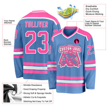 Load image into Gallery viewer, Custom Light Blue Pink-White Hockey Jersey