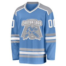Load image into Gallery viewer, Custom Light Blue White-Gray Hockey Jersey