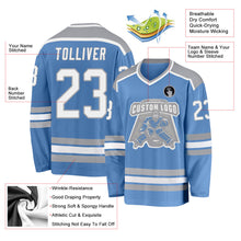 Load image into Gallery viewer, Custom Light Blue White-Gray Hockey Jersey