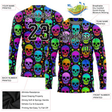 Load image into Gallery viewer, Custom 3D Pattern Bright Multicolored Halloween Skulls Long Sleeve Performance T-Shirt