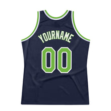 Load image into Gallery viewer, Custom Navy Neon Green-White Authentic Throwback Basketball Jersey
