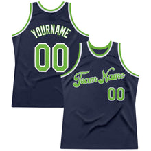 Load image into Gallery viewer, Custom Navy Neon Green-White Authentic Throwback Basketball Jersey