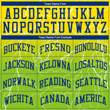 Load image into Gallery viewer, Custom Neon Green Royal-Gold Round Neck Sublimation Basketball Suit Jersey