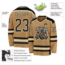 Load image into Gallery viewer, Custom Old Gold Black-Cream Hockey Jersey