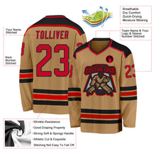 Load image into Gallery viewer, Custom Old Gold Red-Black Hockey Jersey