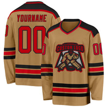 Load image into Gallery viewer, Custom Old Gold Red-Black Hockey Jersey