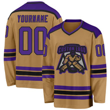 Load image into Gallery viewer, Custom Old Gold Purple-Black Hockey Jersey