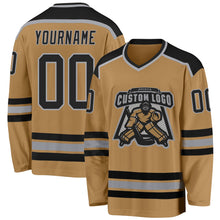 Load image into Gallery viewer, Custom Old Gold Black-Gray Hockey Jersey