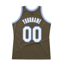 Load image into Gallery viewer, Custom Olive White-Light Blue Authentic Throwback Basketball Jersey