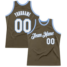 Load image into Gallery viewer, Custom Olive White-Light Blue Authentic Throwback Basketball Jersey