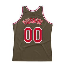 Load image into Gallery viewer, Custom Olive Red-White Authentic Throwback Basketball Jersey