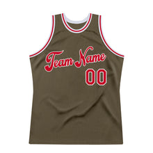 Load image into Gallery viewer, Custom Olive Red-White Authentic Throwback Basketball Jersey