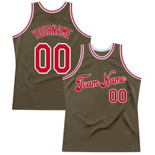 Load image into Gallery viewer, Custom Olive Red-White Authentic Throwback Basketball Jersey