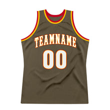 Load image into Gallery viewer, Custom Olive White-Red Authentic Throwback Basketball Jersey