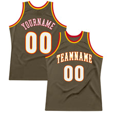 Load image into Gallery viewer, Custom Olive White-Red Authentic Throwback Basketball Jersey