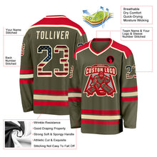 Load image into Gallery viewer, Custom Olive Vintage USA Flag Cream-Red Salute To Service Hockey Jersey