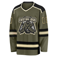 Load image into Gallery viewer, Custom Olive Camo Black-Cream Salute To Service Hockey Jersey