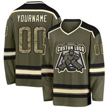 Load image into Gallery viewer, Custom Olive Camo Black-Cream Salute To Service Hockey Jersey