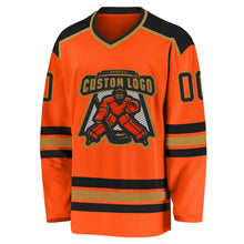 Load image into Gallery viewer, Custom Orange Black-Old Gold Hockey Jersey