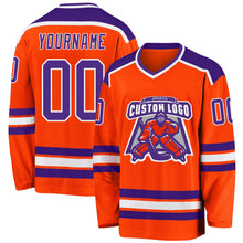 Load image into Gallery viewer, Custom Orange Purple-White Hockey Jersey