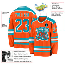 Load image into Gallery viewer, Custom Orange Teal-White Hockey Jersey