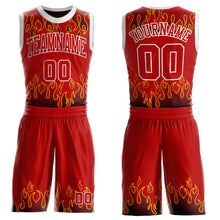 Load image into Gallery viewer, Custom Red Red-Black Flame Round Neck Sublimation Basketball Suit Jersey