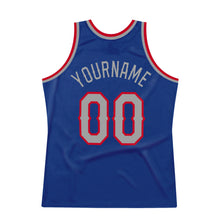 Load image into Gallery viewer, Custom Royal Silver Gray-Red Authentic Throwback Basketball Jersey
