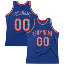 Load image into Gallery viewer, Custom Royal Silver Gray-Red Authentic Throwback Basketball Jersey
