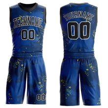 Load image into Gallery viewer, Custom Royal Black-Gold Round Neck Sublimation Basketball Suit Jersey