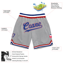 Load image into Gallery viewer, Custom Silver Gray Royal-Red Authentic Throwback Basketball Shorts