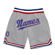 Load image into Gallery viewer, Custom Silver Gray Royal-Red Authentic Throwback Basketball Shorts