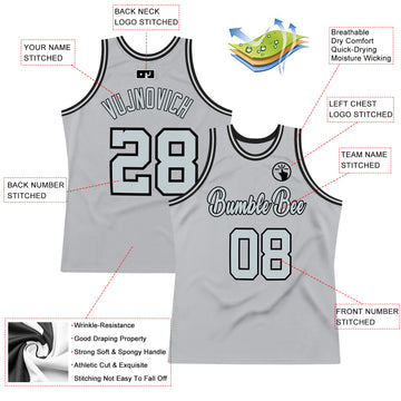 Custom Silver Gray Silver-Black Authentic Throwback Basketball Jersey