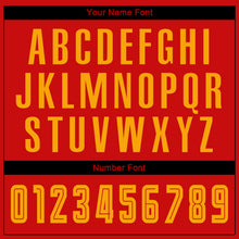 Load image into Gallery viewer, Custom Red Gold-Black Sublimation Fade Fashion Soccer Uniform Jersey