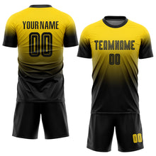 Load image into Gallery viewer, Custom Gold Black Sublimation Fade Fashion Soccer Uniform Jersey