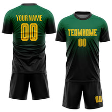 Load image into Gallery viewer, Custom Kelly Green Gold-Black Sublimation Fade Fashion Soccer Uniform Jersey