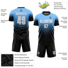 Load image into Gallery viewer, Custom Powder Blue White-Black Sublimation Fade Fashion Soccer Uniform Jersey