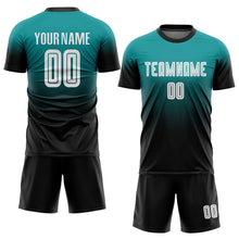 Load image into Gallery viewer, Custom Aqua White-Black Sublimation Fade Fashion Soccer Uniform Jersey
