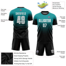 Load image into Gallery viewer, Custom Aqua White-Black Sublimation Fade Fashion Soccer Uniform Jersey