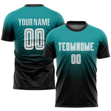Load image into Gallery viewer, Custom Aqua White-Black Sublimation Fade Fashion Soccer Uniform Jersey