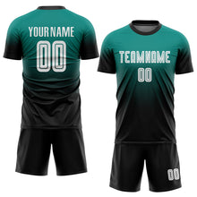 Load image into Gallery viewer, Custom Aqua White-Black Sublimation Fade Fashion Soccer Uniform Jersey