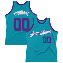 Load image into Gallery viewer, Custom Teal Purple-White Authentic Throwback Basketball Jersey