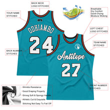Load image into Gallery viewer, Custom Teal White-Orange Authentic Throwback Basketball Jersey