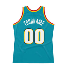Load image into Gallery viewer, Custom Teal White-Gold Authentic Throwback Basketball Jersey