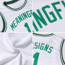 Load image into Gallery viewer, Custom White Kelly Green-Gold Authentic Throwback Basketball Jersey