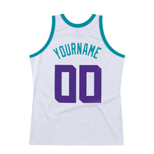 Load image into Gallery viewer, Custom White Purple-Teal Authentic Throwback Basketball Jersey