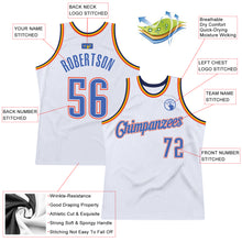Load image into Gallery viewer, Custom White Blue-Orange Authentic Throwback Basketball Jersey