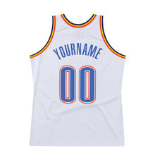 Load image into Gallery viewer, Custom White Blue-Orange Authentic Throwback Basketball Jersey