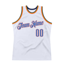 Load image into Gallery viewer, Custom White Blue-Orange Authentic Throwback Basketball Jersey
