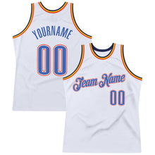 Load image into Gallery viewer, Custom White Blue-Orange Authentic Throwback Basketball Jersey