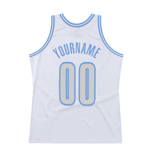 Load image into Gallery viewer, Custom White Silver Gray-Light Blue Authentic Throwback Basketball Jersey